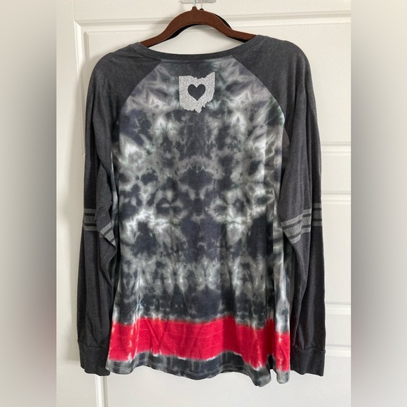 Ohio Women's Long Sleeve Tie-Dye Top - Gray and Red - Picture 2 of 3